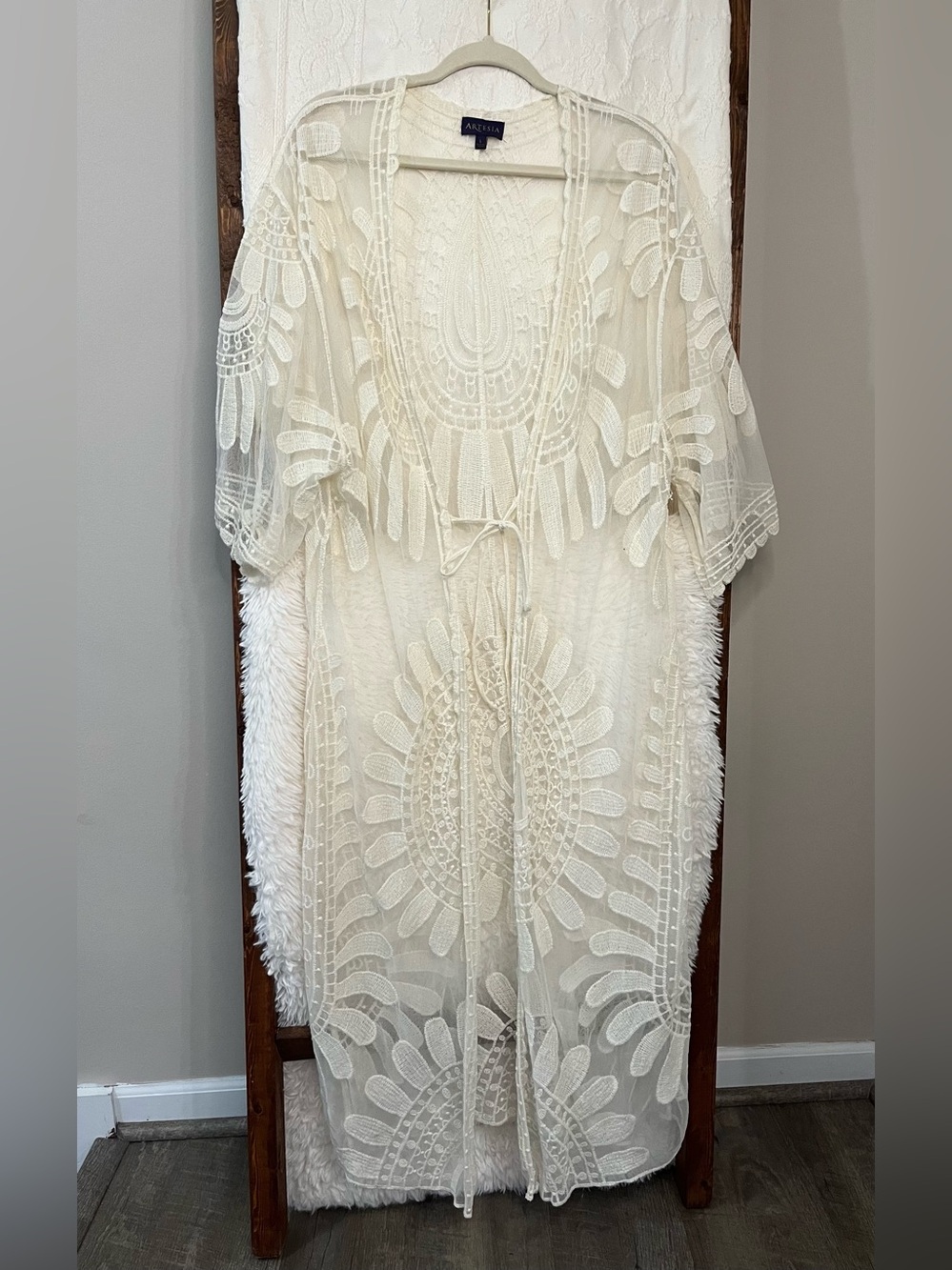 Rebellion Again Boho Ivory Lace Kimono Duster Cardigan Cover-Up